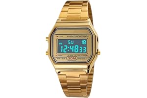 Nicoone Reloj de Pulsera Digital Vintage para Hombre y Mujer, Reloj De Negocios De Lujo, 30M Resistente Al Agua, Impermeable Deportivo De Acero Inoxidable