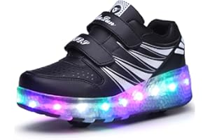 Aizeroth USB Recharge Multiple Colour LED Roller Skate Shoes Automatic Retrectable Technical Skateboarding Skates Cross Trainers Multisport Outdoor Running Sneakers for Boys