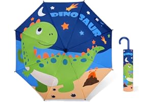 decalsweet Parapluie Enfant avec Housse, Coupe-vent et Durable Parapluie pour Filles Garçons, Facile à Transporter Parapluie Pliant Enfant, Parapluie Canne avec un Motif Mignon (Dinosaure de Plage)