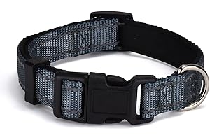 AOKLANT Odblaskowa nylonowa obroża dla psa, wygodnie wyściełana nylonowym kołnierzem, regulowane rozmiary i kolory, idealna dla małych, średnich i dużych psów, szara, S