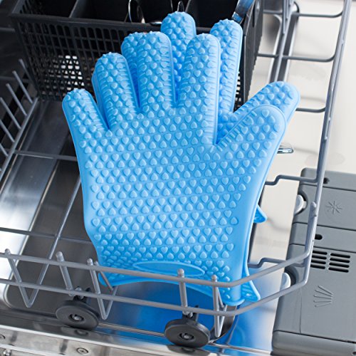 Silikon Handschuhe in blau | Grillhandschuhe · Ofenhandschuhe · Topfhandschuhe | Schutzhandschuhe mit Noppen in Herzform | 2er Set - 5