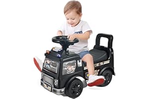 Balakaka 2025 Upgrade Ride On Car for Toddlers 1-3 Year Old, 2 in 1 Push Along Foot to Floor Sit and Scoot Police Car with Music & Steering Wheel, Indoor Outdoor Kids Ride-On Four-Wheel Big Tire