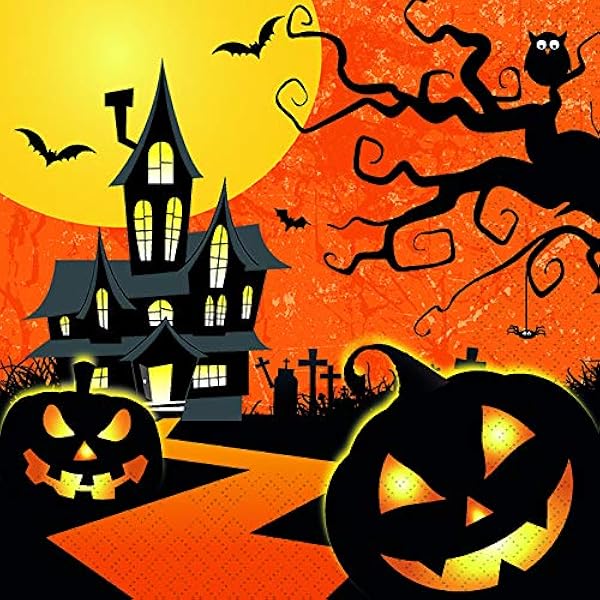 AKH® Lot De 16 Serviettes En Papier Imprimées D'Halloween | Serviettes Jetables à 2