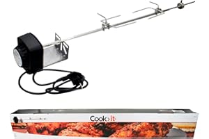 COZZE Cook>it® Universal Rotisserie for 3/4 Burner Gas Barbecues – Stainless Steel Spit, 820 mm Length, Includes 230 V Motor – Perfect for Crispy Chicken, Duck and Juicy Pork Roasts