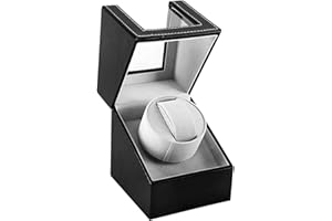 LINGFANSTORE Automatische Uhrenbeweger Box,luxuriöser Single Uhrenbeweger,Uhrengehäuse mit leisem Mabuchi Motor,Batteriebetrieb oder Netzteil PU Leder