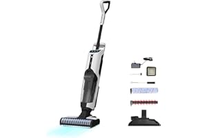 Nass Trockensauger mit Selbstreinigungssystem, SUNSMAI Kabelloser Staubsauger Saugen & Wischen & Waschen, LED Trocken Nass Staubsauger mit Weichen und Harten BüRsten füR Böden und Teppiche