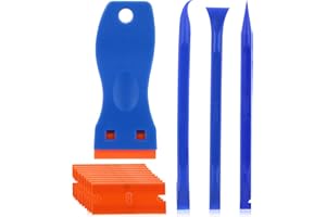 ABEILLO Wielofunkcyjny skrobak z tworzywa sztucznego, bez zarysowań, zestawy narzędzi, skrobak do lakieru, do usuwania naklejek samochodowych z 10 plastikowymi ostrzami do golenia