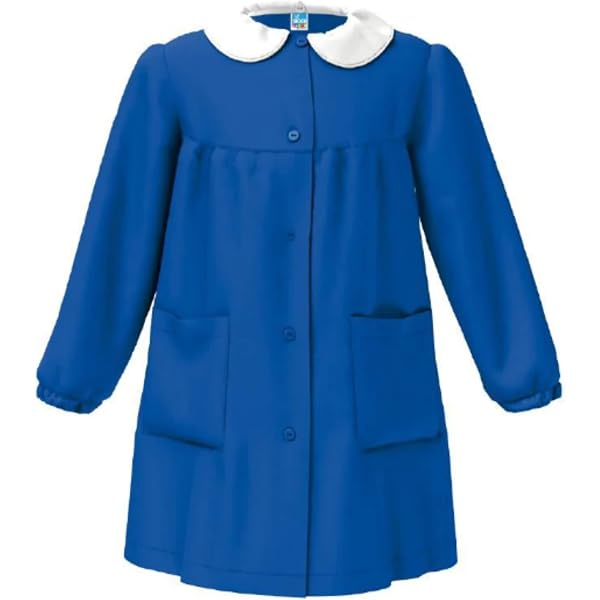 siggi Grembiule Scuola ELEMENTARE Bambina Senza Ricamo in Cotone con Bottoni O Zip nei Colori Bianco E Bluette - Linea Happy School