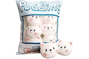 NAIXIN Cute Snack Pillow Stuffed Animal Toys Pudding Decorative Removable Kitty Cat Dolls Creative Toy Gifts for Teens Girls Kids