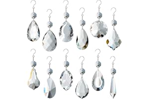 ‎GOLDENHAITAI GOLDENHAITAI 12 Stück Glas Kristall Kronleuchter Prismen, Regenbogen hängende Kristalle Sonnenfänger für Fenster, Heimdekoration