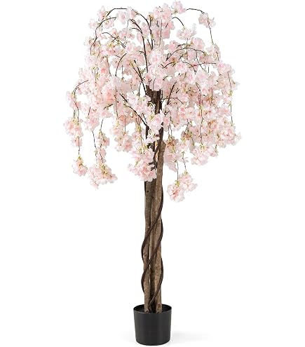 LIFEZEAL Cerisier Artificiel 190cm, Arbre Artificiel Avec Fleurs Roses Plante Artificielle Haute Pot Rempli De Ciment Pour Mariage Maison 74241285