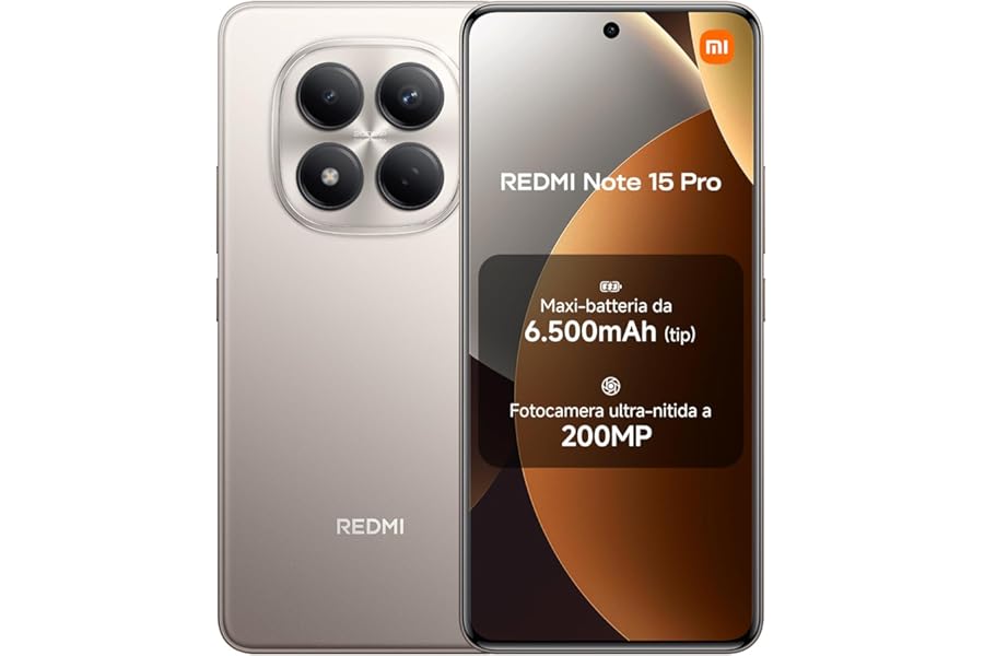 XIAOMI Redmi Note 15 Pro, Smartphone 8+256GB, Solid Battery 6500mAh, Camera 200MP, IP65 Resistance, 6.77" AMOLED FHD+ Display, Titanium, 2 Year Warranty, Charger Not Included