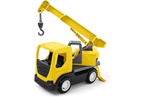 Wader 35367 – Camión Tech Truck con grúa, Gancho, Accesorio Giratorio y Ejes de Acero estables, Aprox. 31 x 14,5 x 19 cm, Amarillo, a Partir de 12 Meses, Juegos creativos