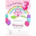 Kirsten McMillan 32 Age 3 Pink Princess Birthday Party Invitations for Kids with Envelopes - Pack of 32 Pink Princess Party Invites for Girls - Designed and Printed in the UK