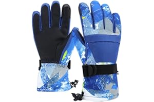 7-Mi Winter Handschuhe,Kinder Schnee Fäustlinge Snowboard Wasserdicht Gefüttert Lange Manschetten Leder Handschuhe für Jungen