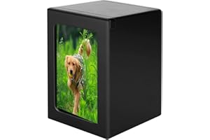 NEWDREAM: Haustier-Urnen, Box für Hundeasche, Haustierasche, Fotobox, Aschebox für Hunde, Holz-Andenken, Gedenkurnen (Schwarz ML)