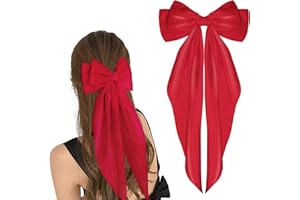 WLLHYF Big Bow Barrettes Long Tail French Ribbon Hair Pins Soft Silky Satin Hair Clip Metal Bowknot Clips 90's Accessories for Party Valentine's Day Women Girl (Red)