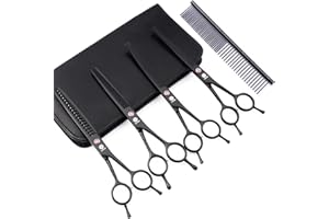 Dream Reach Professional 7.0'' Dog & Cat Grooming Scissors Kit - Curved, Straight & Thinning Scissors - 4pcs Set with Grooming Comb - Black, Stainless Steel