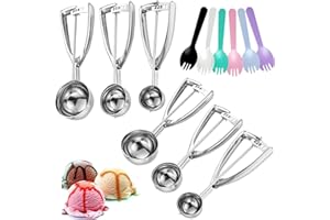 mengger Eisportionierer Edelstahl für Eiscreme Melone Fleischbällchen Kuchen Teig Plätzchen 6 Stück 6CM 5CM 4CM Eislöffel portionierer speiseeislöffel