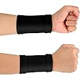 COMNICO Wrist Compression Sleeve, 2 Pairs Spandex Soft Elastic Wrist Brace Hand Band Sport Support Wraps Arthritis Pain Relief for Men Women Work Gym Typing Golf Volleyball (Black)