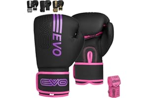 EVO Fitness Matte Black Boxing Gloves MMA Muay Thai Martial Arts Kick Boxing Sparring Training Fighting Men Punch Bag Women Pink Gloves With Hand Wraps