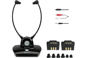 Retekess TA008 Funkkopfhörer Kabellos Für Tv, TV Sound Amplifie für Senioren, 2.4G Low Latancy, Ein Schlüssel-Hörverstärker, Einstellbare Dämpfung, Duale Batterie - 10H Verwendung, 30m, Kopfhörer Tv