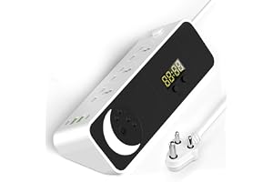 BonKaso Power Strip Extension Board with 3 AC Outlets, 2 USB A & 2 Type C Ports, Digital Display Timer, Touch Night Light, Bedside Charging Station,Overload Protection, Compact Desktop Power Hub White