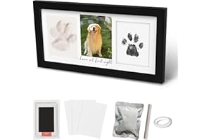 Cyanslen Dog and Cat Paw Print Set, Paw Print Ink Keepsake Photo Frame Kit, Pet Pawprints Photo Frame and Impression Set, Easy Home Use, Wall Hanging & Stand (White)