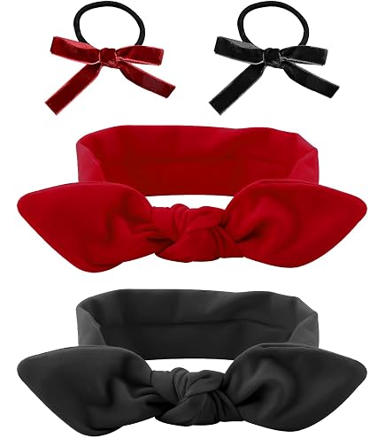 Qianyu 2 Fasce Per Capelli Con Fiocco E Orecchie Di Coniglio – Elastiche, Antiscivolo, Per Donna E Ragazza, Per Make-up E Sport