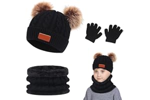 Casenly 3 Stück Kinder Wintermütze Schal Handschuhe Set, Rosa Warme Winter Beanie Hut Handschuhe Schal Set, Kindermütze Strickmütze Schal Handschuhe für 1-8 Jahre Jungen Mädchen Kinder