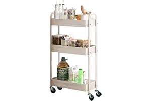 Awoyep Rollwagen Küche Nischenwagen Küchenwagen mit Rollen: Küchenrollwagen Multifunktional Mobiler Servierwagen Schmal Bücherwagen Aufbewahrungswagen für Büro Bad Schlafzimmer (Weiß, 3 Ebenen)