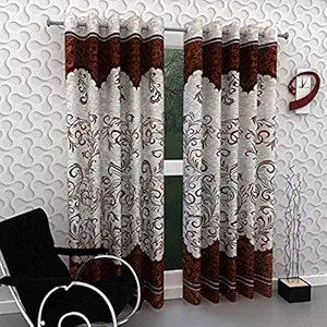 Blexos Polyester Abstract Door Curtain (Coffee Brown, 7 Feet) - Pack of 2