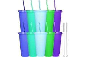 Yisituo 10 Stück Trinkbecher mit Deckel und Strohhalm, 710ml Wiederverwendbare Plastikbecher mit für Smoothies, Kaffee, Party und Reise (10, Farbe)