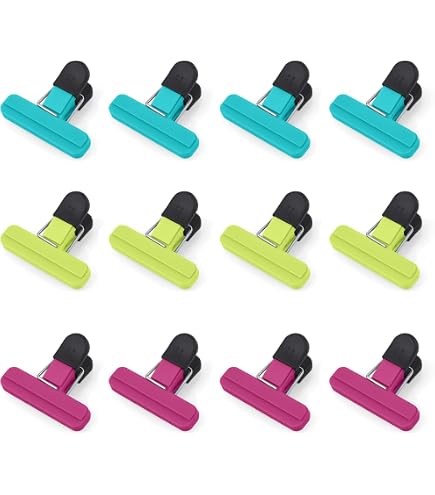 8 Clip Per Sacchetti Alimentari – Mollette In Plastica Con Gomma Antiscivolo – Beige, Rosa, Blu, Verde – 7,5 Cm - 2