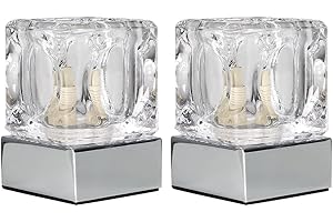 MINISUN Pair of - Modern Glass Ice Cube Touch Table Lamps with Chrome Bases