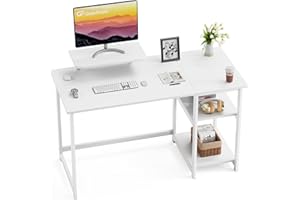 GreenForest Scrivania da Ufficio e Gaming con Supporto per Monitor, Tavolo per computer da Casa da 100 cm con Scaffle Reversibili, Scrivania da Studio per Piccoli Spazi, Bianca Puro