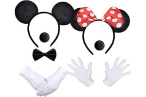 iZoeL Topolino Cerchietto Costume Minnie, Topolino Cerchietto Minnie Cerchietto 2 Naso 2 Guanti Bianchi Papillon Tutu di Minnie, per Costume Halloween Carnevale Cosplay Festa A Tema Bambini Adulto