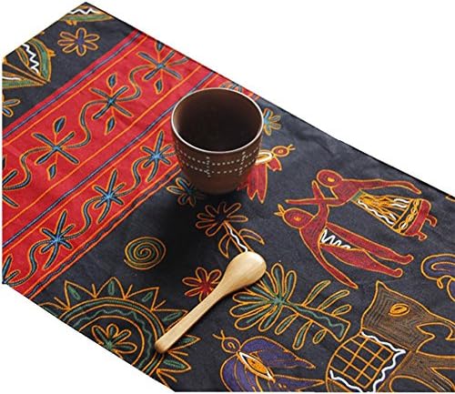 ZHUOQI Table Runners Southeast Asian Style Printed Cotton And Linen Table Flag Striped Home Textile Tablecloths Linen Tablecloth 30*220
