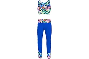 Hansber Kids Girls Printed Crop Tops and Leggings Set Athletic Outfits Dance Gym Yoga Activewears