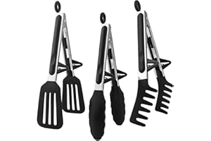 LWMTT Pince Cuisine Silicone,Pinces De Barbecue 3 PièCes Silicone Noir, Pince Cuisine Inox,Pince De Cuisine, Pinces à PâTes Sans Bpa, Pinces De Cuisson Pinces De Cuisine