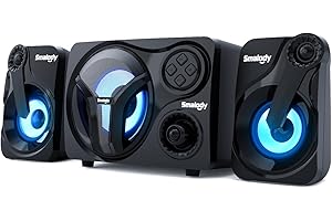 Smalody PC Speaker with Subwoofer, USB Powered Mini 2.1 Stereo LED Multimedia Gaming Speaker with Bluetooth USB Compatible with Computer, Desktop, Laptop