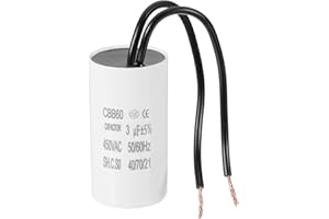 PATIKIL 3uF CBB60 Running Capacitor with 2 Wires, AC 450V Start Up Motor with Frequency of 50Hz/60Hz for Refrigerators, Washing Machines, Water Pumps, Air Compressors Pumps
