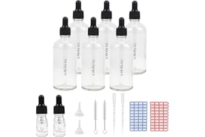 Reyshin 100ml Glass Dropper Bottles, 6 Pack Clear Glass Bottle with Dropper Pipettes Refillable Sample Dropper Bottle for Essential Oil Massage Aromatherapy Eye Drops (100ml transparent)