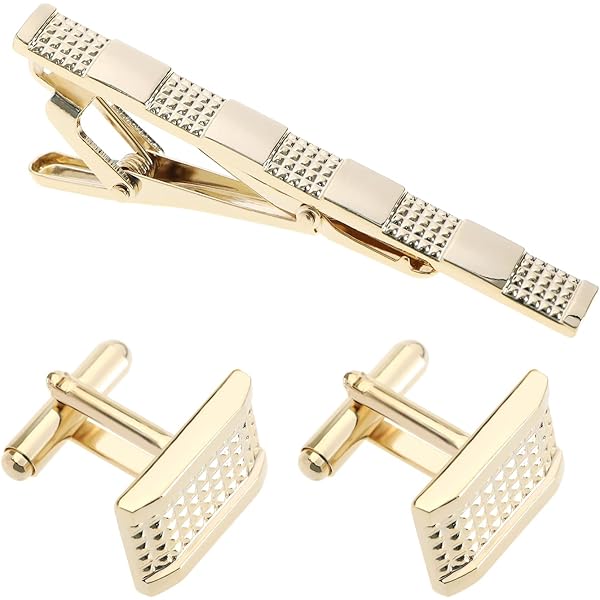 Asienice Set Fermacravatta E Gemelli Uomo Oro Spazzolato - Accessori Business Classici In Metallo - 4