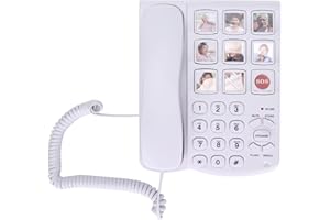 ANNADUE Teléfono Fijo con Cable de Botón Grande para Personas Mayores, No Requiere Batería, Número de Casa Prealmacenado, Botón de Imagen Reemplazable, Marcación Rápida SOS con un