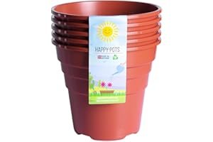 Happy Pots Lot de 5 pots de fleurs en plastique de qualité supérieure réutilisables pour intérieur/extérieur, décoration d'intérieur, jardinage - 15 cm - Couleur terre cuite brillante