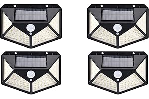 Damastoreitalia 4 pezzi Faretto 100 led da esterno giardino con pannello solare sensore di movimento crepuscolare luce fredda ricaricabile al sole luci di sicurezza lampada da parete