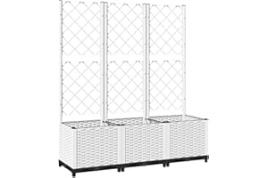 vidaXL Pflanzkübel mit Rankgitter, Pflanzkasten mit Spalier, Blumenkübel mit Gartenspalier, Hochbeet Blumenkasten mit Rankhilfe, Rankkasten, Weiß PP