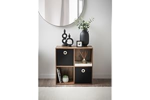 Homme Concept – 4 Cube Storage with 2 baskets, Walnut Living Room Bookcases and Shelving Unit, Kids Bookcases, Free Standing Wooden Bookcase, Storage Organiser, BookShelf.