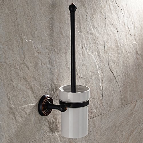 Weare Home Antik Retro Vintage Design Schwarz Öl rubbed Bronze finished Wandmontag Bohren Messing Toilettenbürstenhalter mit Becher aus Keramik für Badezimmer Dusche Küche - 6